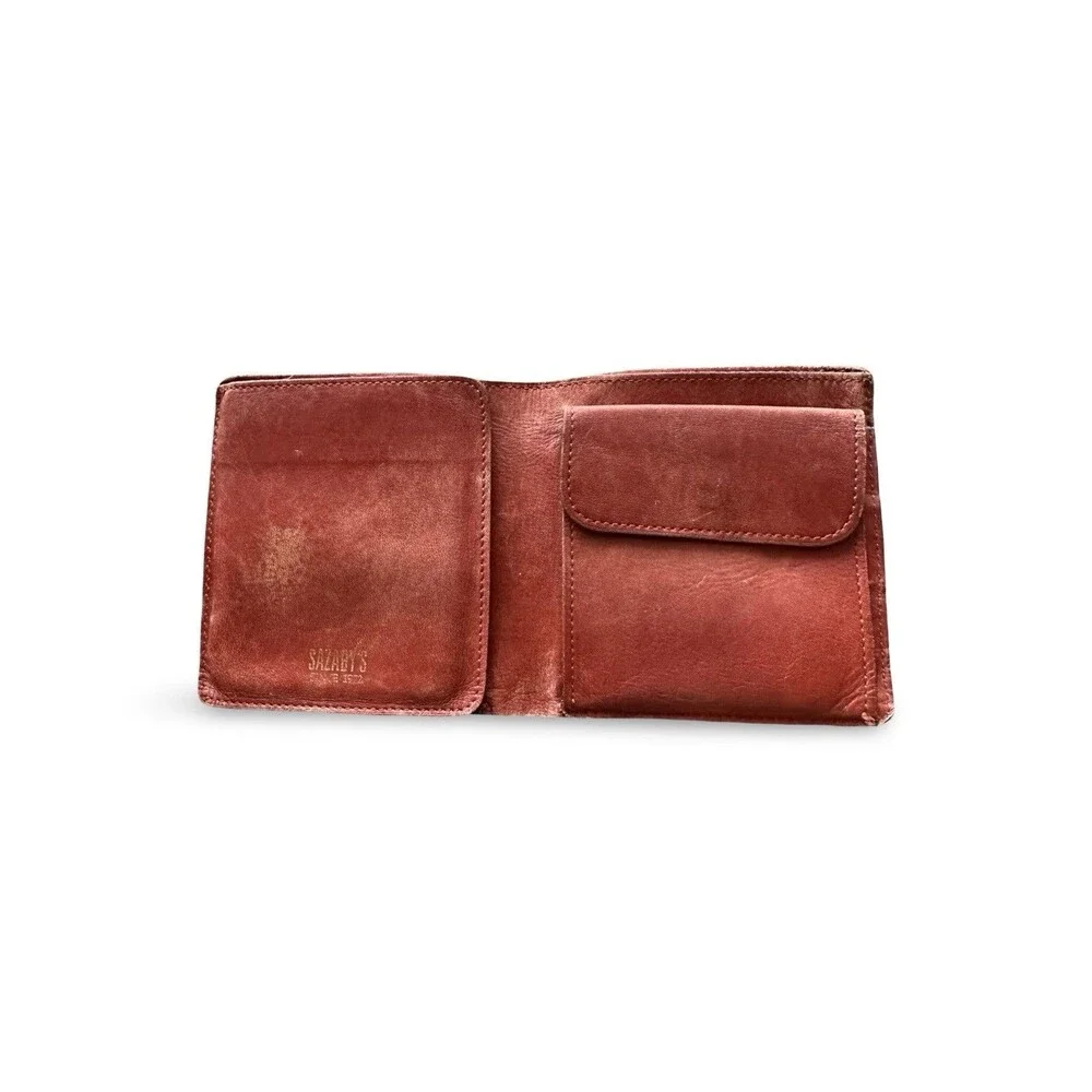 🧡Vintage SAZABY Black Lizard Snake Print Leather Bifold Wallet Gold Logo RARE
